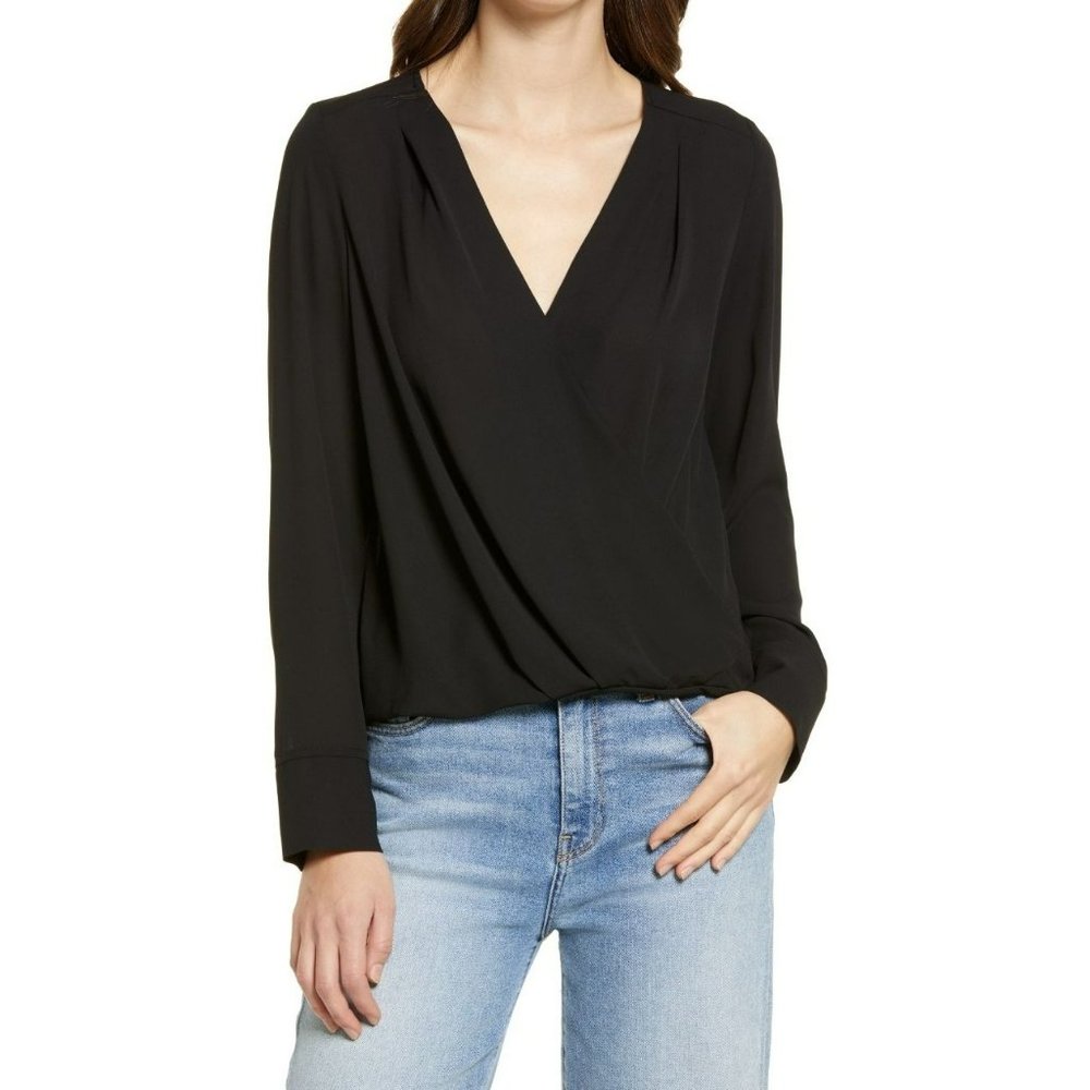Halogen(R) Cross Front Blouse in Black Size X-Small P